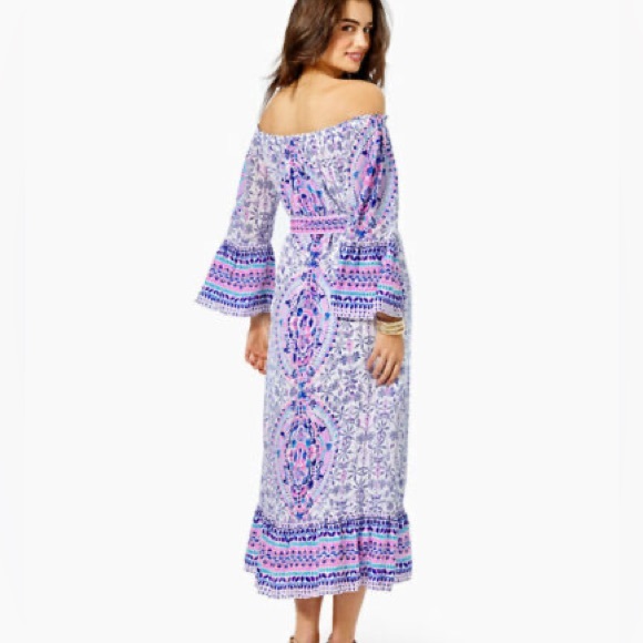 Lilly Pulitzer Abigale midi printed side shoulder dress with belt - Picture 5 of 9